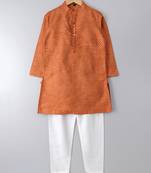 Orange plain polyester boys-kurta-pyjama