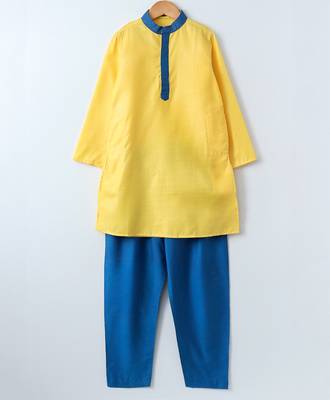 Yellow plain cotton poly boys-kurta-pyjama 1