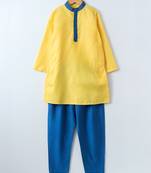 Yellow plain cotton poly boys-kurta-pyjama