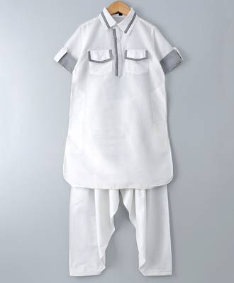 White plain cotton poly boys-kurta-pyjama 1