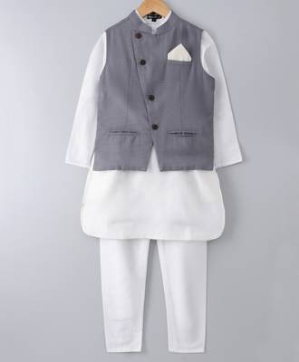 White plain cotton poly boys-kurta-pyjama 1