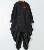Black woven cotton poly boys sherwani