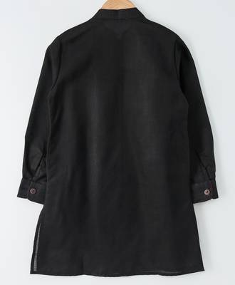Black woven cotton poly boys sherwani 3