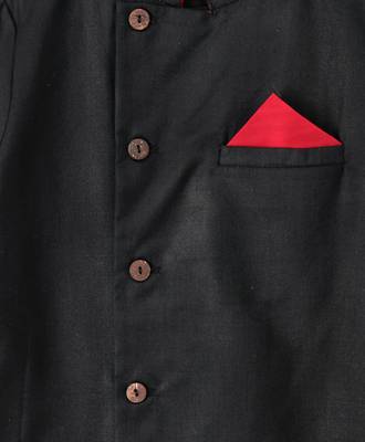 Black woven cotton poly boys sherwani 5