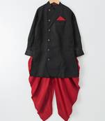Black woven cotton poly boys sherwani