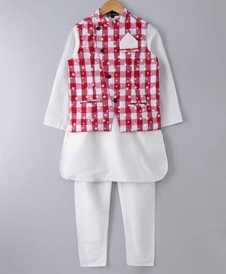 White plain cotton poly boys-kurta-pyjama 1