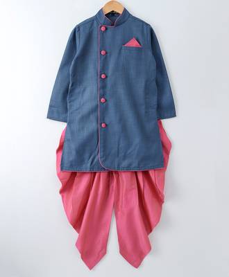 Blue woven cotton poly boys sherwani 1