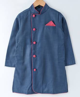 Blue woven cotton poly boys sherwani 2