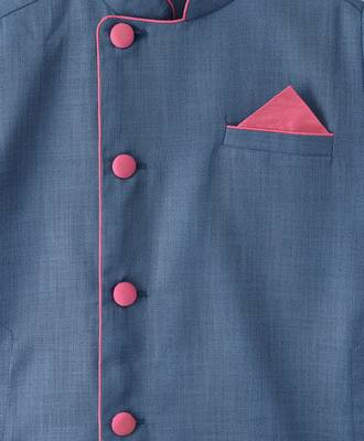 Blue woven cotton poly boys sherwani 5