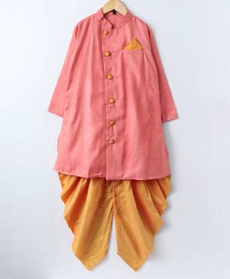 Orange woven cotton poly boys sherwani 1