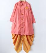 Orange woven cotton poly boys sherwani