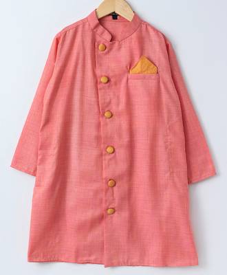 Orange woven cotton poly boys sherwani 2
