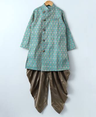 Blue woven brocade boys sherwani 1