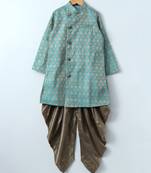 Blue woven brocade boys sherwani