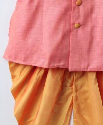 Orange woven cotton poly boys sherwani 5