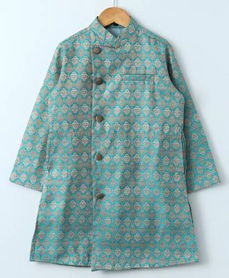 Blue woven brocade boys sherwani 2