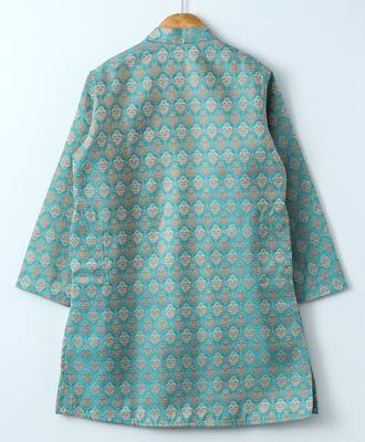 Blue woven brocade boys sherwani 3