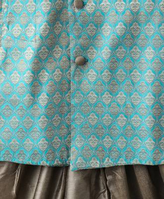 Blue woven brocade boys sherwani 5