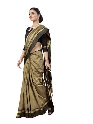 Beige woven art silk saree with blouse 1