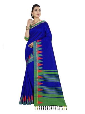 Blue woven art silk saree with blouse 1