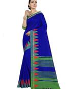 Blue woven art silk saree with blouse