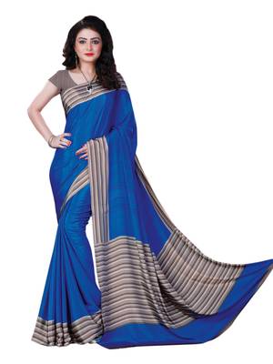 Blue printed silk blend saree with blouse 1