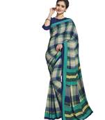 Cream printed poly cotton saree with blouse