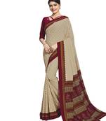Cream printed poly cotton saree with blouse