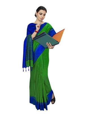 Green woven art silk saree with blouse 1