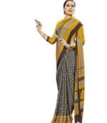 Grey printed silk blend saree with blouse