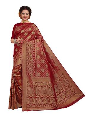 Maroon woven jacquard saree with blouse 1
