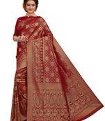Maroon woven jacquard saree with blouse