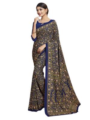 Multicolor printed poly cotton saree with blouse 1