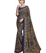 Multicolor printed poly cotton saree with blouse