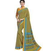Yellow printed poly cotton saree with blouse