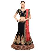 Blue Embroidered Velvet Semi Stitched Lehenga