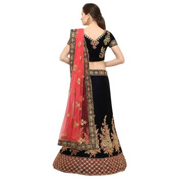 Blue Embroidered Velvet Semi Stitched Lehenga 2