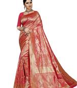 Pink woven art silk saree with blouse