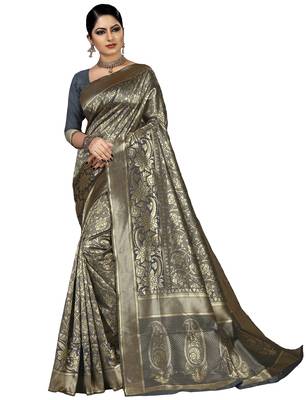 Grey woven art silk saree with blouse 1