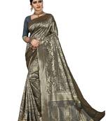 Grey woven art silk saree with blouse