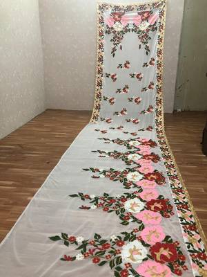 White embroidered georgette saree with blouse 2