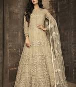 Beige embroidered net salwar