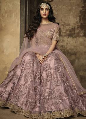 Pink embroidered net salwar 2