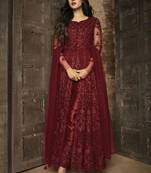 Maroon  Embroidered Net Anarkali Suit