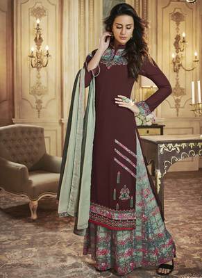 Maroon embroidered georgette salwar 1