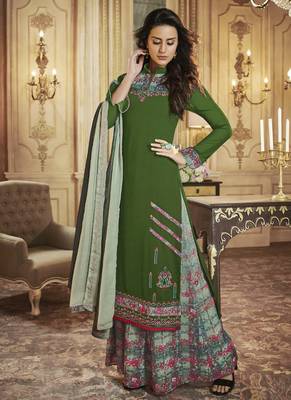 Olive embroidered georgette salwar 1