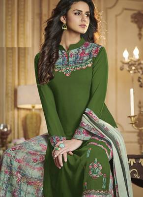 Olive embroidered georgette salwar 2