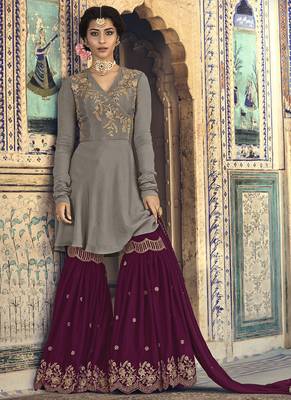 Dark-Grey Embroidered Georgette Salwar 1