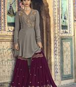 Dark-Grey Embroidered Georgette Salwar