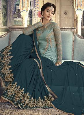 Aqua-Blue Embroidered Net Salwar 2